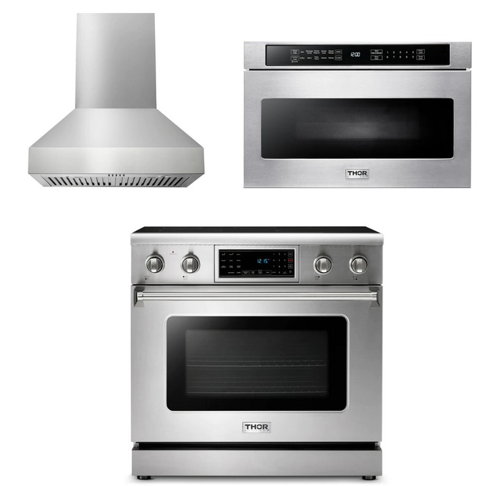 Thor Kitchen Package - 36" Electric Range, Range Hood, Microwave, AP-TRE3601-W-4