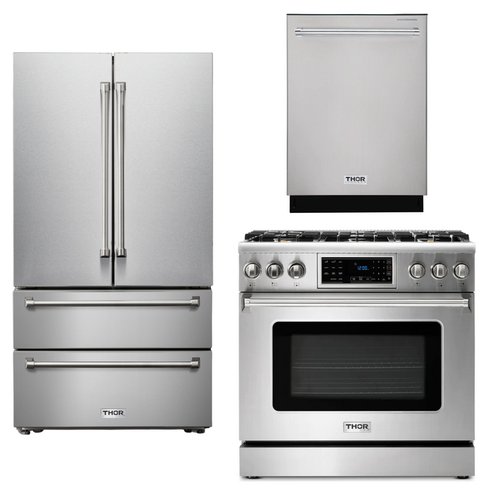 Thor Kitchen Package - 36" Gas Range, Refrigerator, Dishwasher, AP-TRG3601-2