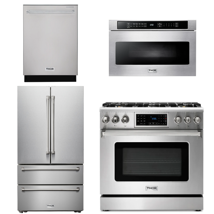 Thor Kitchen Package - 36" Gas Range, Microwave, Refrigerator, Dishwasher, AP-TRG3601-6