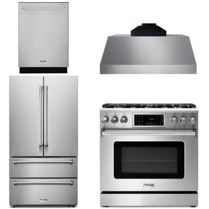 Thor Kitchen Package - 36" Gas Range, Range Hood, Microwave, Refrigerator, Dishwasher, AP-TRG3601-C-2