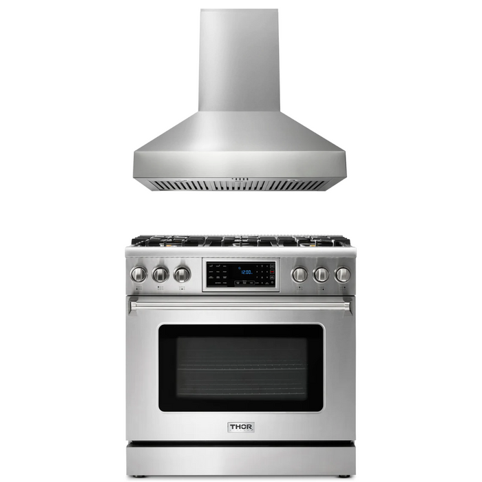 Thor Kitchen Package - 36" Gas Range, Range Hood, AP-TRG3601-W