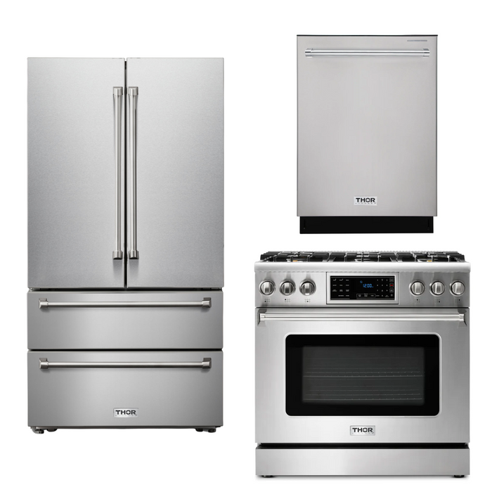 Thor Kitchen Package - 36" Propane Gas Range, Refrigerator, Dishwasher, AP-TRG3601LP-2