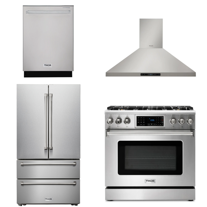 Thor Kitchen Package - 36" Propane Gas Range, Range Hood, Refrigerator, Dishwasher, AP-TRG3601LP-3