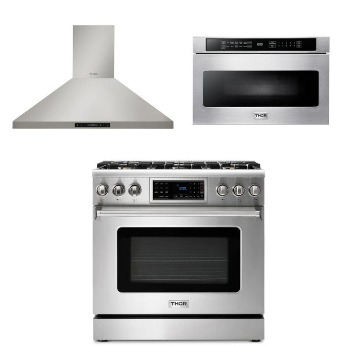 Thor Kitchen Package - 36" Propane Gas Range, Range Hood, Microwave, AP-TRG3601LP-5