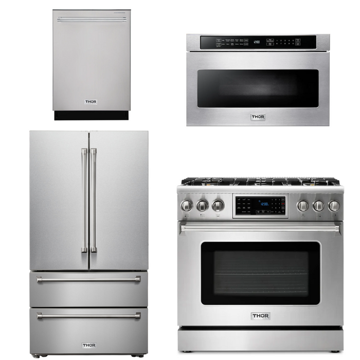 Thor Kitchen Package - 36" Propane Gas Range, Microwave, Refrigerator, Dishwasher, AP-TRG3601LP-6