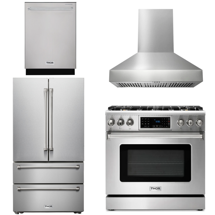 Thor Kitchen Package - 36" Gas Range, Range Hood, Refrigerator, Dishwasher, AP-TRG3601LP-W-2