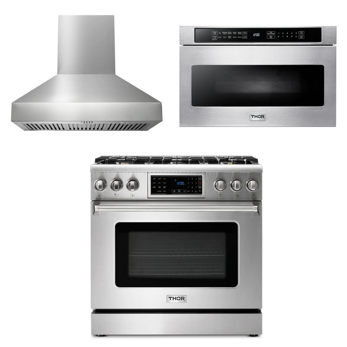 Thor Kitchen Package - 36" Gas Range, Range Hood, Microwave, AP-TRG3601LP-W-4