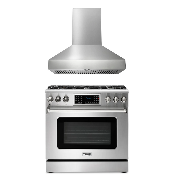 Thor Kitchen Package - 36" Gas Range, Range Hood, AP-TRG3601LP-W