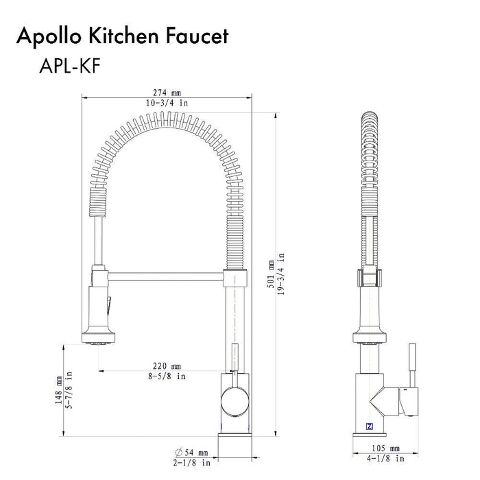 ZLINE Apollo Pull Down Spring Single Handle Kitchen Faucet in Matte Black (APL-KF-MB)