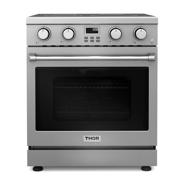 Thor Kitchen Package - 30" Electric Range, Range Hood, Microwave, Refrigerator with Water and Ice Dispenser, Dishwasher, Wine Cooler, AP-ARE30-14