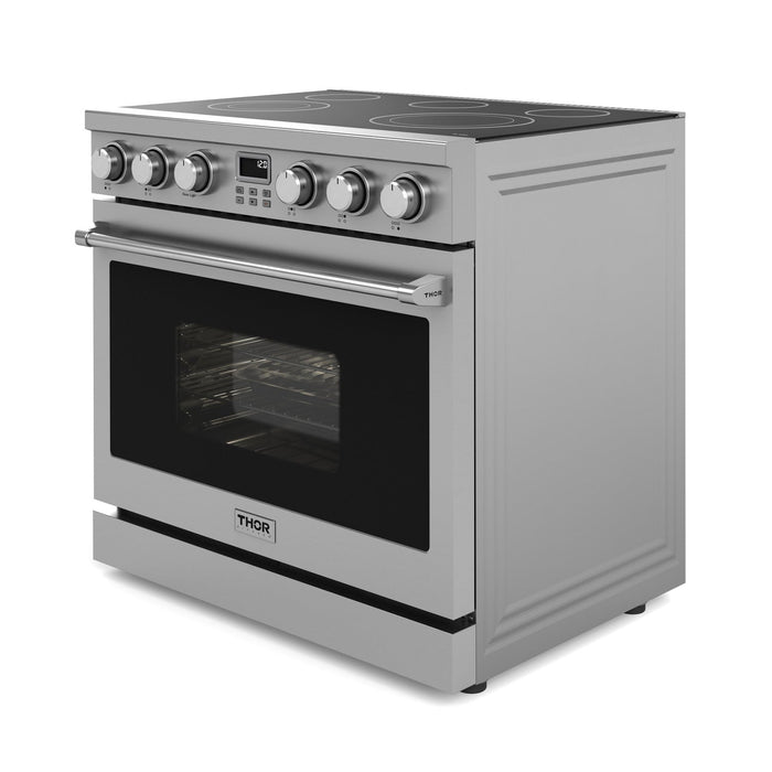 THOR Kitchen Package - 36" Electric Range, Range Hood, Refrigerator with Water and Ice Dispenser, Dishwasher,AP-ARE36-10