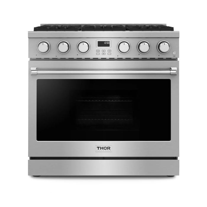 THOR Kitchen Package - 36" Gas Range, Range Hood, Refrigerator with Water and Ice Dispenser, Dishwasher, Wine Cooler, AP-ARG36-11