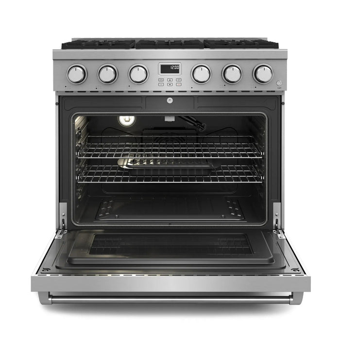 THOR Kitchen Package - 36" Gas Range, Range Hood, Refrigerator with Water and Ice Dispenser, Dishwasher, Wine Cooler, AP-ARG36-11