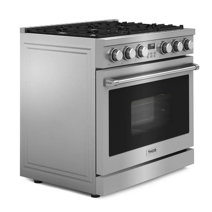 THOR Contemporary Package - 36" Gas Range, Refrigerator, Dishwasher, Microwave and Wine Cooler, THOR-AP-ARG36-A125