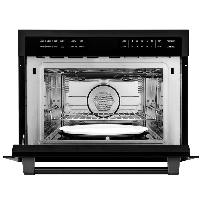 ZLINE Appliance Package - 48 in. Gas Range, Range Hood, Microwave Oven in Black, 3KP-SGRBRH48-MO