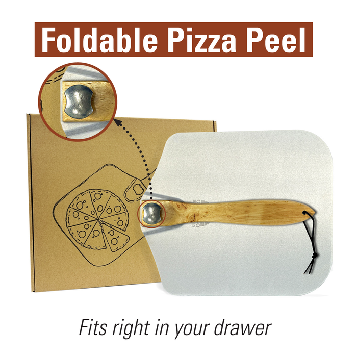 Chicago Brick Oven Aluminum Pizza Peel 12" x 14" with Foldable Wooden Handle - 25" Long [Turning Spatula, Pizza Paddle, Pizza Spatula Paddle, Aluminum Metal Pizza Peel 12 Inch, Pizza Accessories]