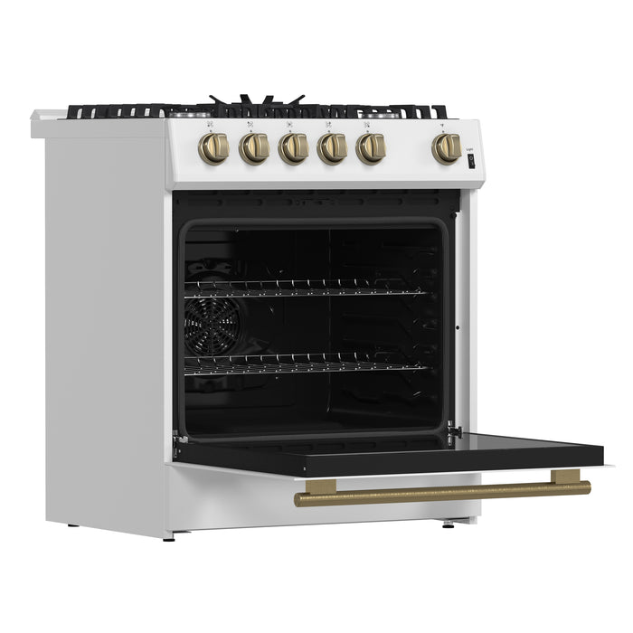 Forno Leonardo Espresso 30-Inch White Gas Range, 5 Burners, 39,500 BTU, 5 cu.ft Convection Oven