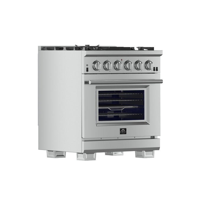 Forno Capriasca 30-Inch Freestanding Gas Range, 4 Burners, True Convection Oven