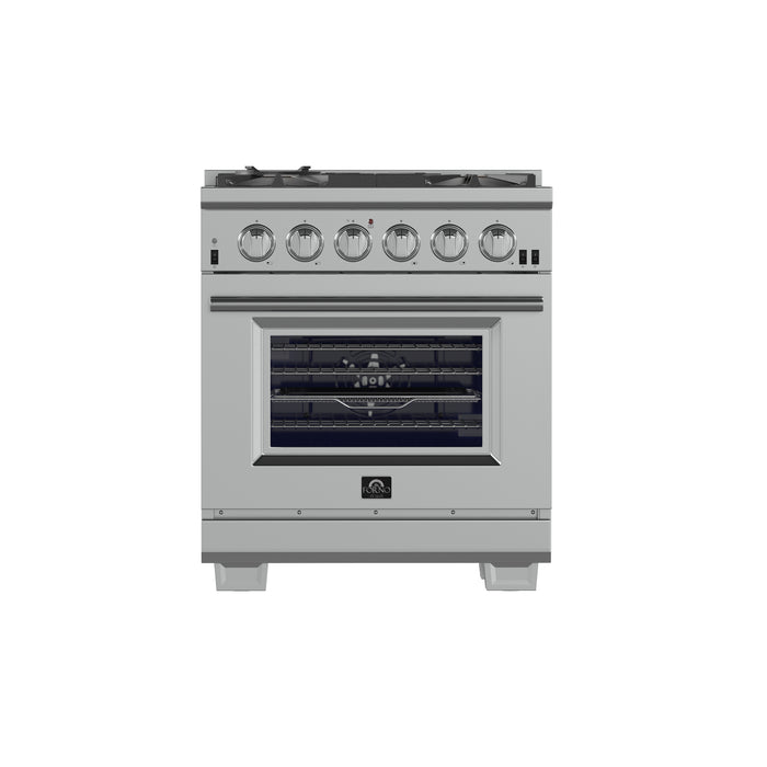 Forno Capriasca 30-Inch Freestanding Gas Range, 4 Burners, True Convection Oven