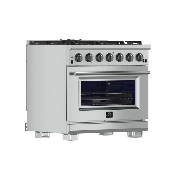 Forno Capriasca 36-Inch Gas Range, Stainless Steel, 6 Brass Burners, 120,000 BTU, Convection Oven, Energy Efficient