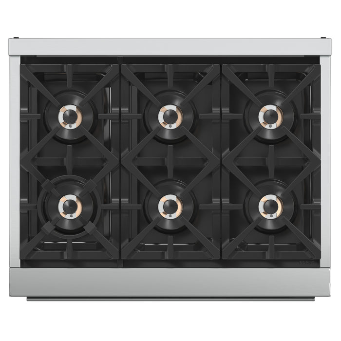 Forno Capriasca 36-Inch Gas Range, Stainless Steel, 6 Brass Burners, 120,000 BTU, Convection Oven, Energy Efficient