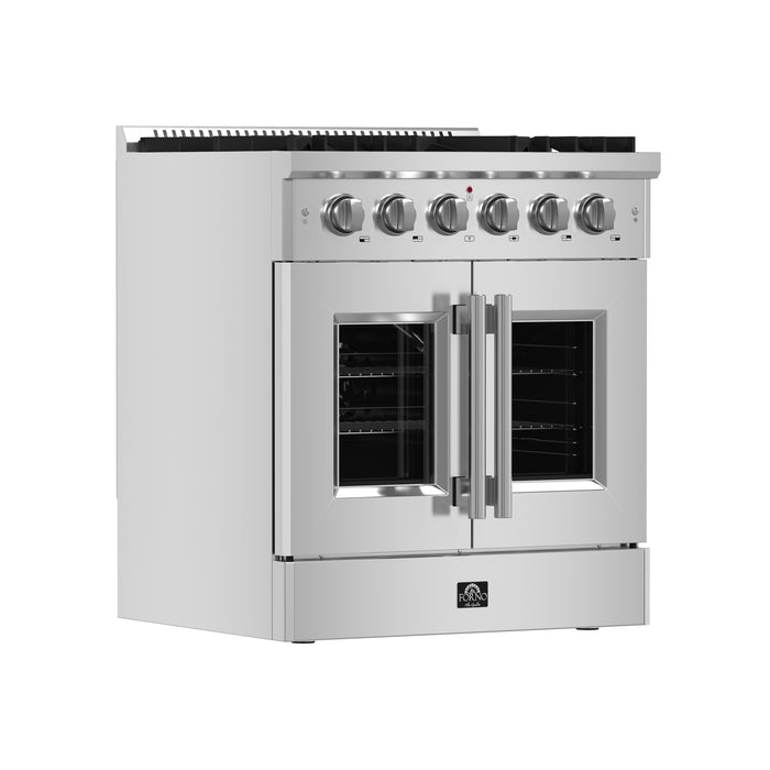 Forno Galiano 30-Inch Freestanding French Door Gas Range, 4 Burners, Convection Oven, Energy Efficient