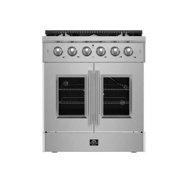 Forno Galiano 30-Inch Freestanding French Door Gas Range, 4 Burners, Convection Oven, Energy Efficient