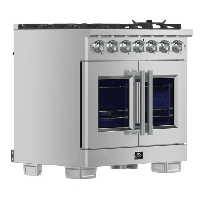 Forno Capriasca 36-Inch Freestanding French Door Gas Range, 6 Burners, Convection Oven, Energy Efficient