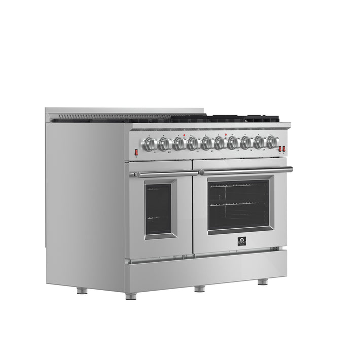 Forno Galiano 48-Inch Freestanding Gas Range, Stainless Steel, 8 Burners, 107,000 BTU, Griddle, Double Ovens, Energy Efficient