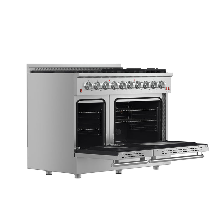 Forno Galiano 48-Inch Freestanding Gas Range, Stainless Steel, 8 Burners, 107,000 BTU, Griddle, Double Ovens, Energy Efficient