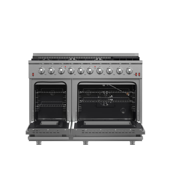 Forno Galiano 48-Inch Freestanding Gas Range, Stainless Steel, 8 Burners, 107,000 BTU, Griddle, Double Ovens, Energy Efficient