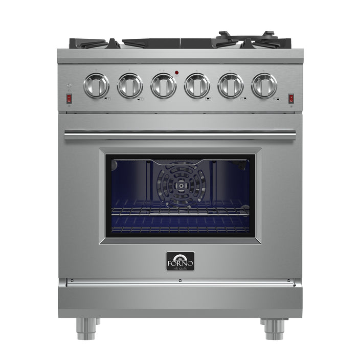 Forno Massimo 30-Inch Freestanding Gas Range, 4 Burners, True Convection Oven