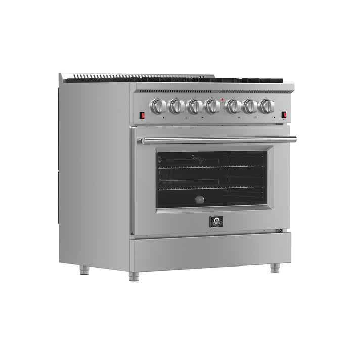 Forno Galiano 36-Inch Freestanding Gas Range, Stainless Steel, 6 Burners, Energy Efficient