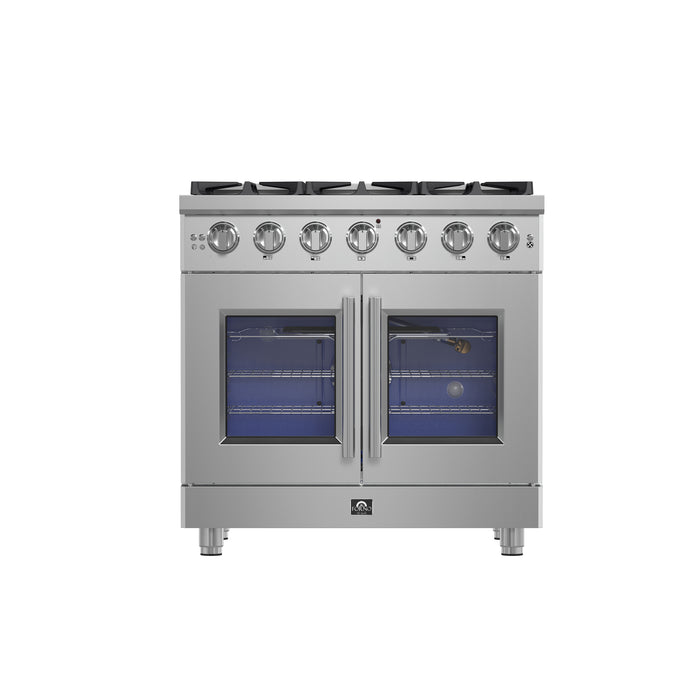 Forno Massimo 36-Inch Freestanding French Door Gas Range, 6 Burners, Convection Oven, Energy Efficient