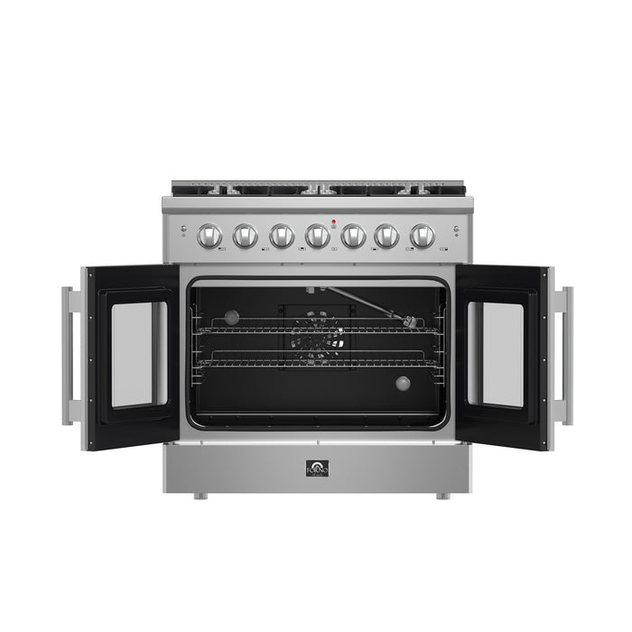 Forno Galiano 36-Inch Freestanding French Door Gas Range, 6 Burners, Convection Oven, Energy Efficient