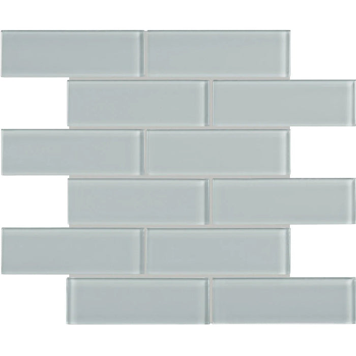 Cloud 2"x6" Brick on 11.75"x11.75" Mesh Glass Mosaic Tile Element Series - Aquatica Collection