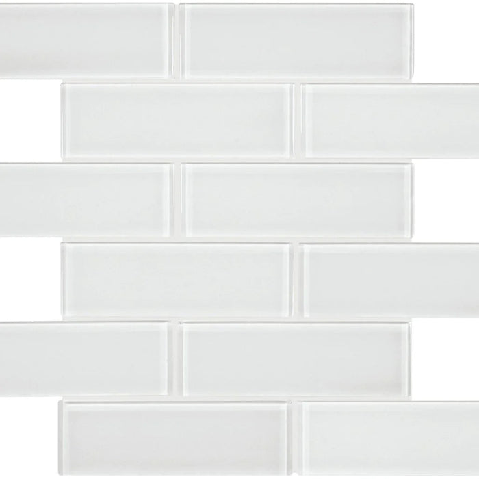 Ice 2"x6" Brick on 11.75"x11.75" Mesh Glass Mosaic Tile Element Series - Aquatica Collection