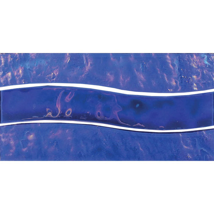 Cobalt 6"x12" Mesh-mounted Glass Pool Border Tile Border Wave Series - Aquatica Collection