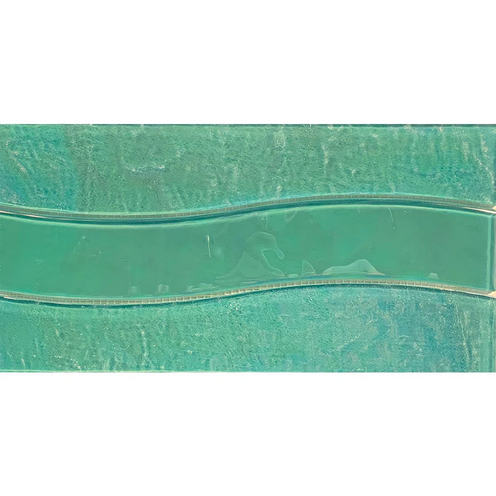 Green 6"x12" Mesh-mounted Glass Pool Border Tile Border Wave Series - Aquatica Collection
