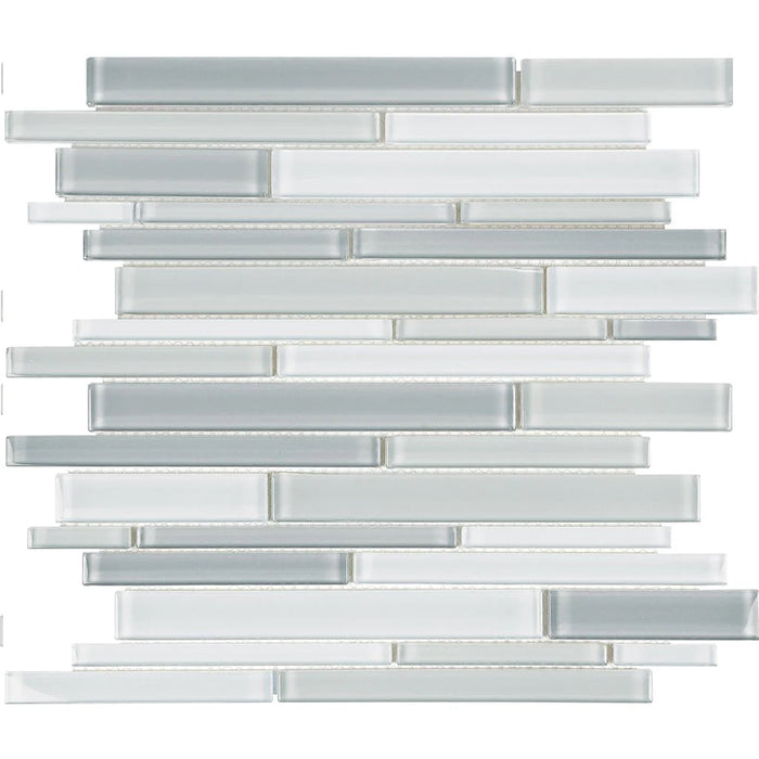Shades of Grey Random Linear on 11.75"x11.75" Mesh Glass Mosaic Tile Element Series - Aquatica Collection