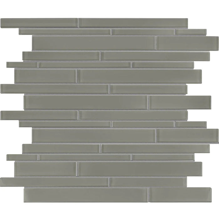 Smoke Random Linear on 11.75"x11.75" Mesh Glass Mosaic Tile Element Series - Aquatica Collection