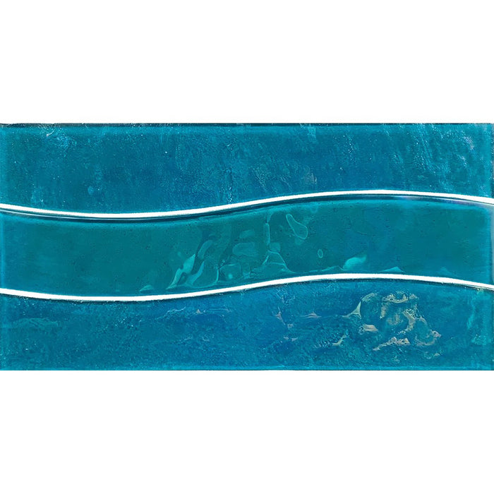 Turquoise 6"x12" Mesh-mounted Glass Pool Border Tile Border Wave Series - Aquatica Collection