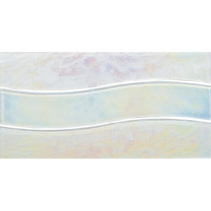 White 6"x12" Mesh-mounted Glass Pool Border Tile Border Wave Series - Aquatica Collection
