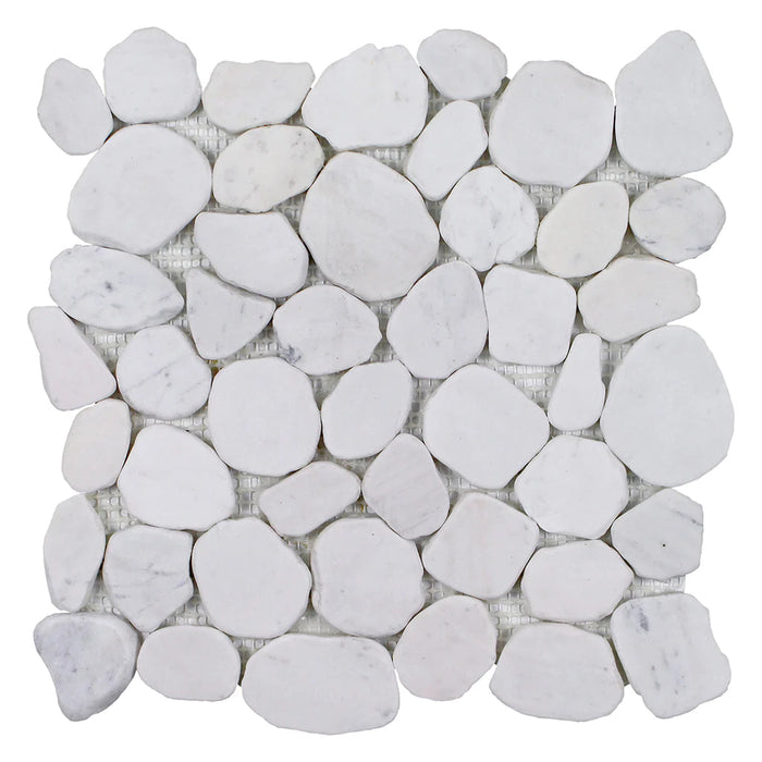White Pebble Stone Mosaic Tile on 11.5"x11.5" Mesh Beach Stones Series - Aquatica Collection