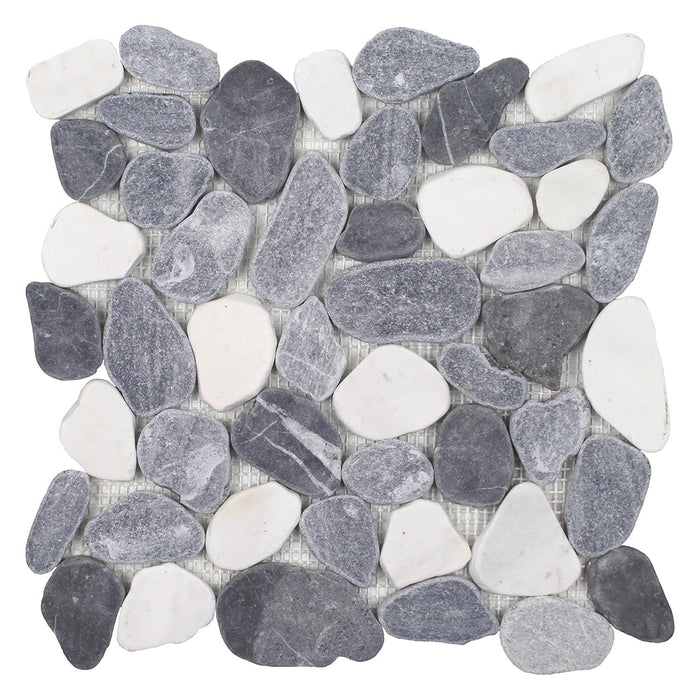 White/Blue/Grey Mix Pebble Stone Mosaic Tile on 11.5"x11.5" Mesh Beach Stones Series - Aquatica Collection