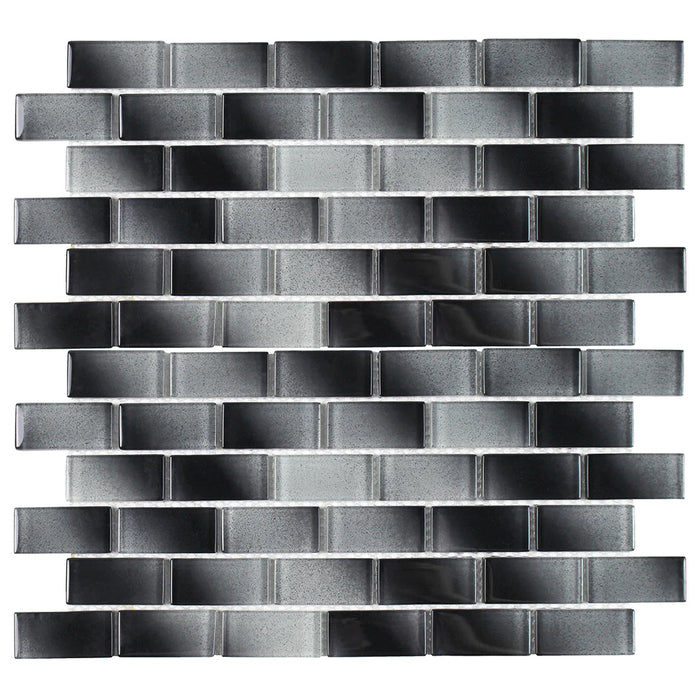 Black 1"x2" on 12"x12" Mesh Glass Mosaic Tile Alpha Series - Aquatica Collection