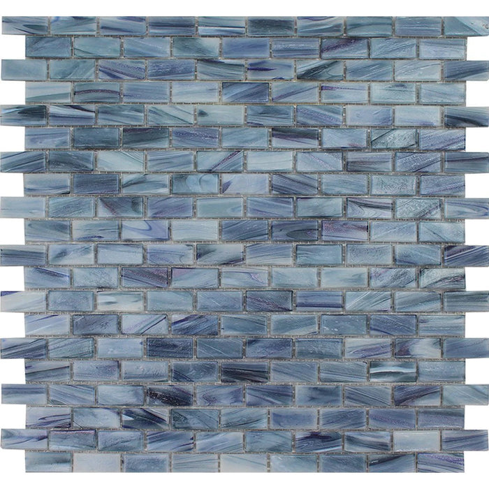 Azurite Brick 0.5"x1.25" on 12.25"x12.75" Mesh Glass Mosaic Tile Aurora Series - Aquatica Collection
