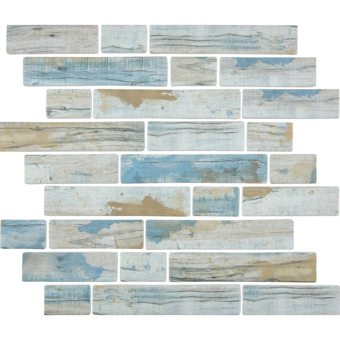 Bay Multi-linear on 11.75"x11.5" Mesh Glass Mosaic Tile Bark Series - Aquatica Collection