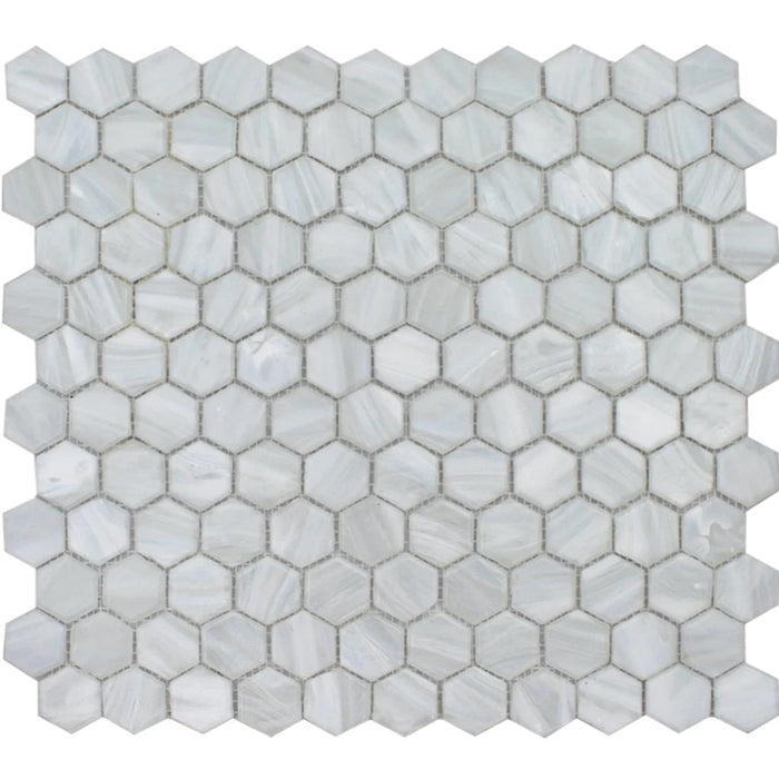 Pearl Hex on 10.75"x11.25" Mesh Glass Mosaic Tile Aurora Series - Aquatica Collection