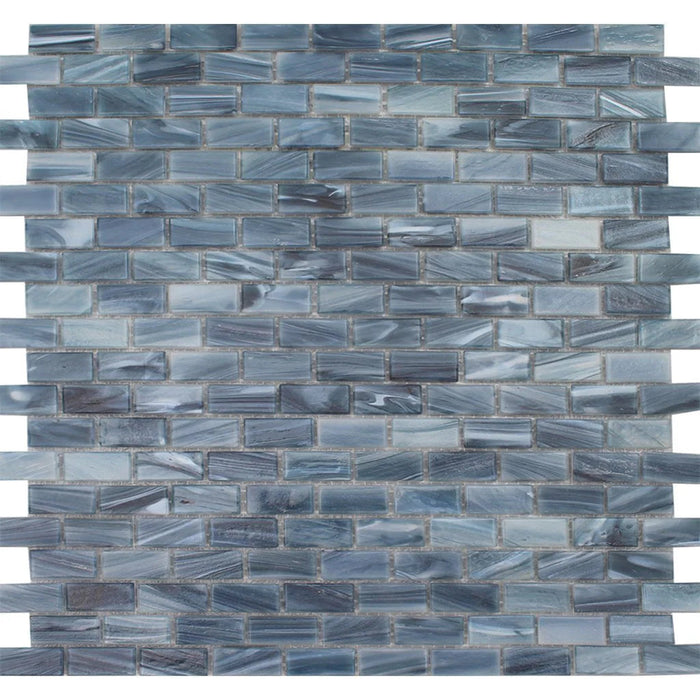 Sapphire Brick 0.5"x1.25" on 12.25"x12.75" Mesh Glass Mosaic Tile Aurora Series - Aquatica Collection